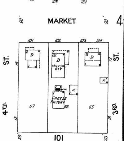 Fire Insurance map showing milk storage building and cheese factory.